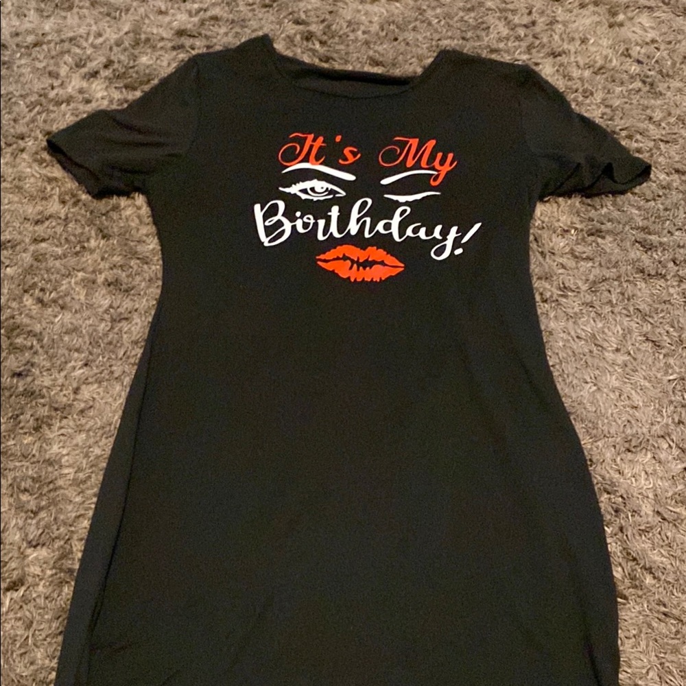 SHEIN Black Birthday Dress with Red and White Print